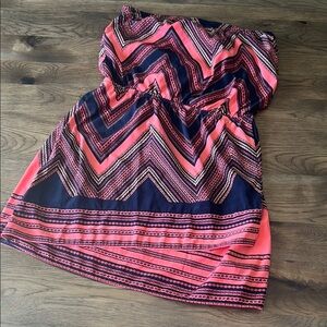 Express Women's Pink/Navy Strapless Short Faux Wrap Dress Medium